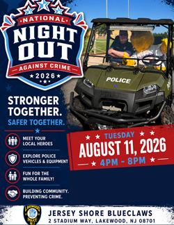 National Night Against Crime on Tuesday, August 11, at Blueclaws Stadium